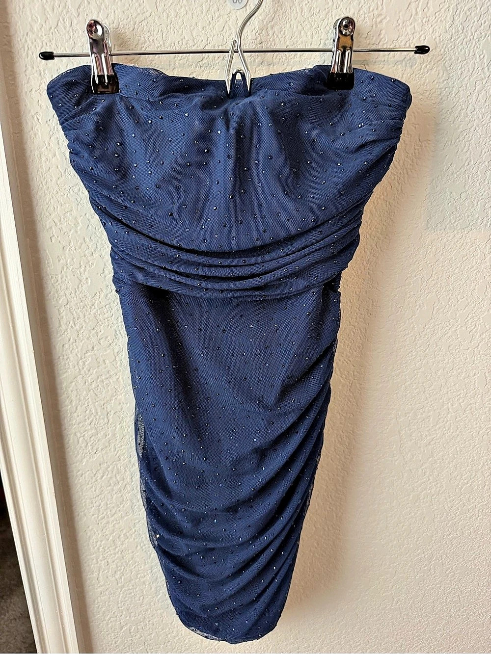 Jules & Cleo Ruched Strapless Maxi Dress in Blue Like New